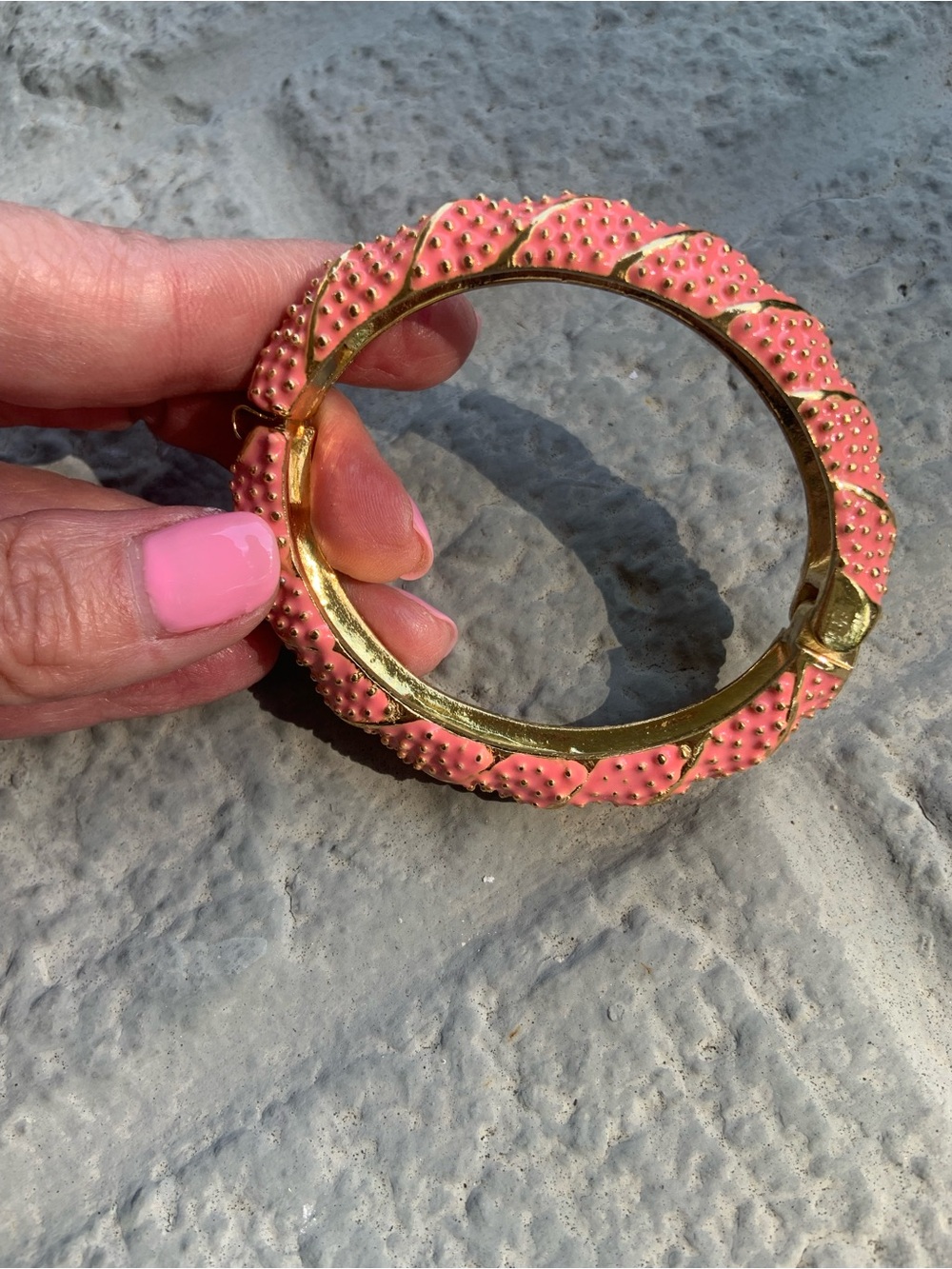 Coral Pink Bangle Bracelet Women's Jewelry
Gold accents